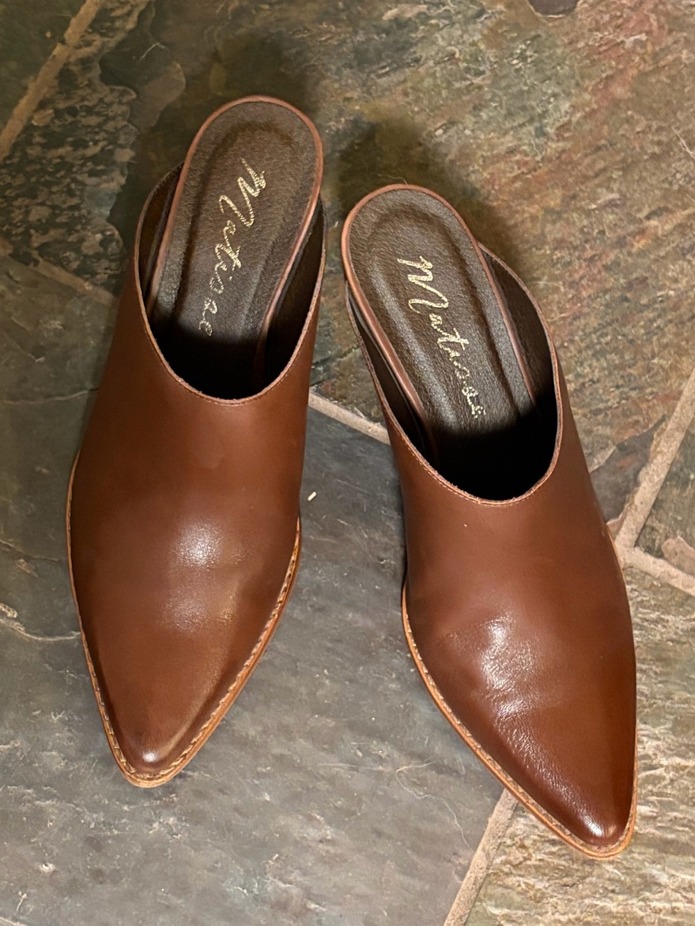 Cammy Pointed Toe Mule by Matisse Pecan color